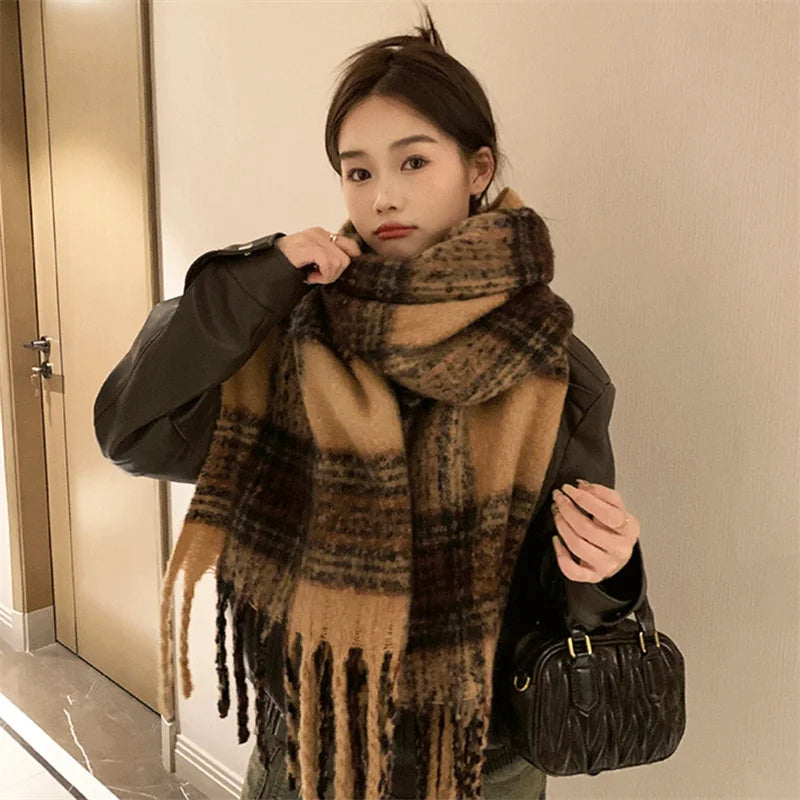 Luxury Imitation Cashmere Women Scarf Winter Shawl And Wrap Bandana Pashmina Tassel Female Foulard Thick Blanket Solid Colors