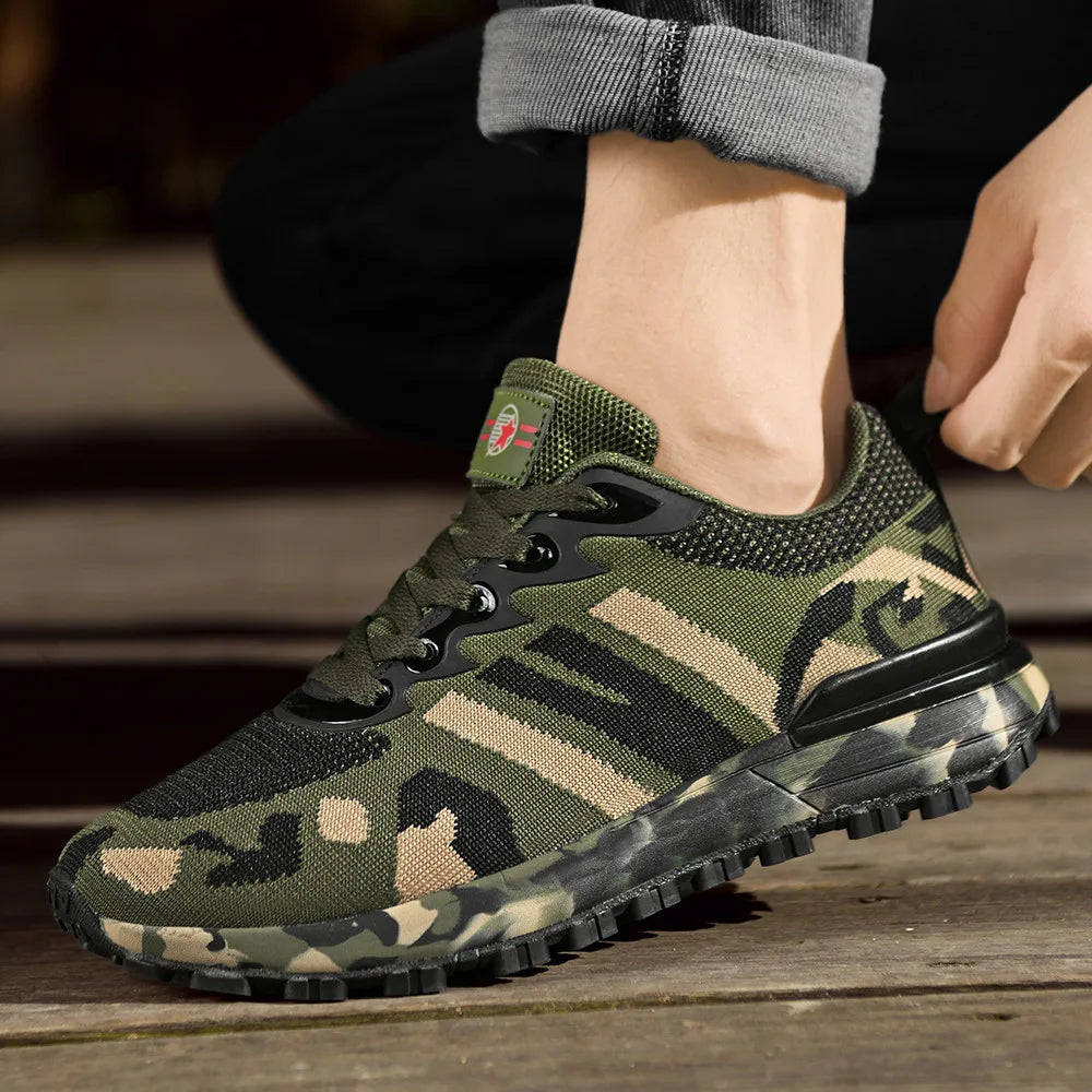 Men's and women's camouflage sports shoes, outdoor anti slip hiking shoes, lightweight and breathable running training shoes