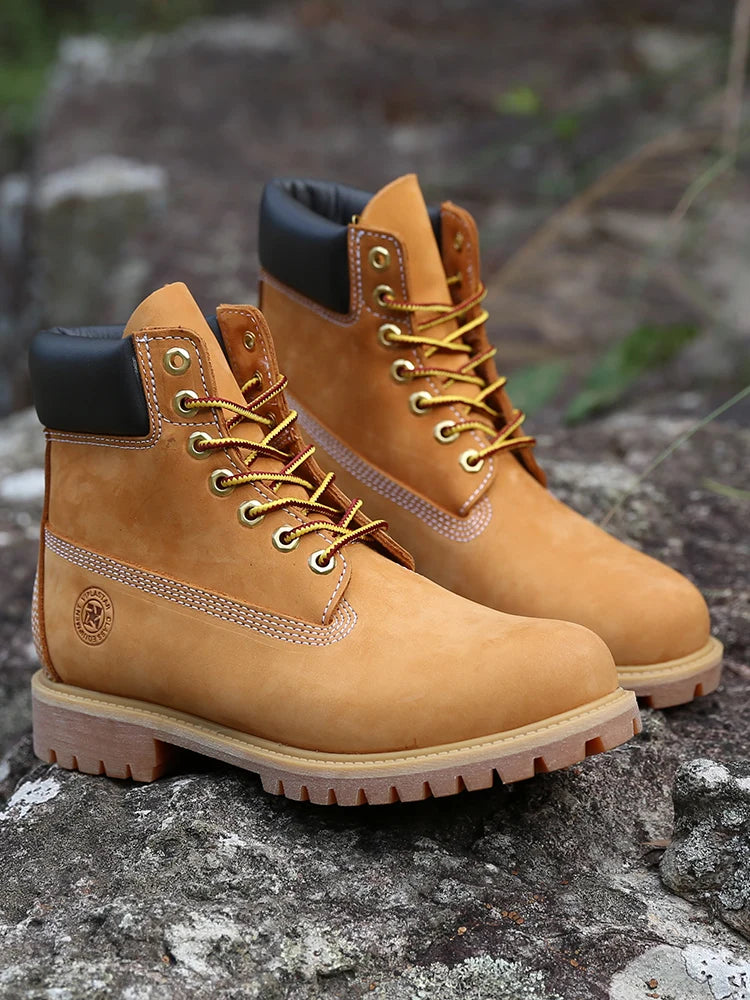 New Work Boots Men's Original Comfy Shoes Outdoor Hiking Leather Casual Shoes For Men Basic Boots Waterproof Yellow Boots