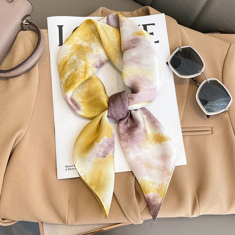 70cm Design Hair Bands Square Scarves Fashion Print Satin Silk Scarf for Women Neckerchief Wrist Wraps Lady Ribbon Shawl Foulard