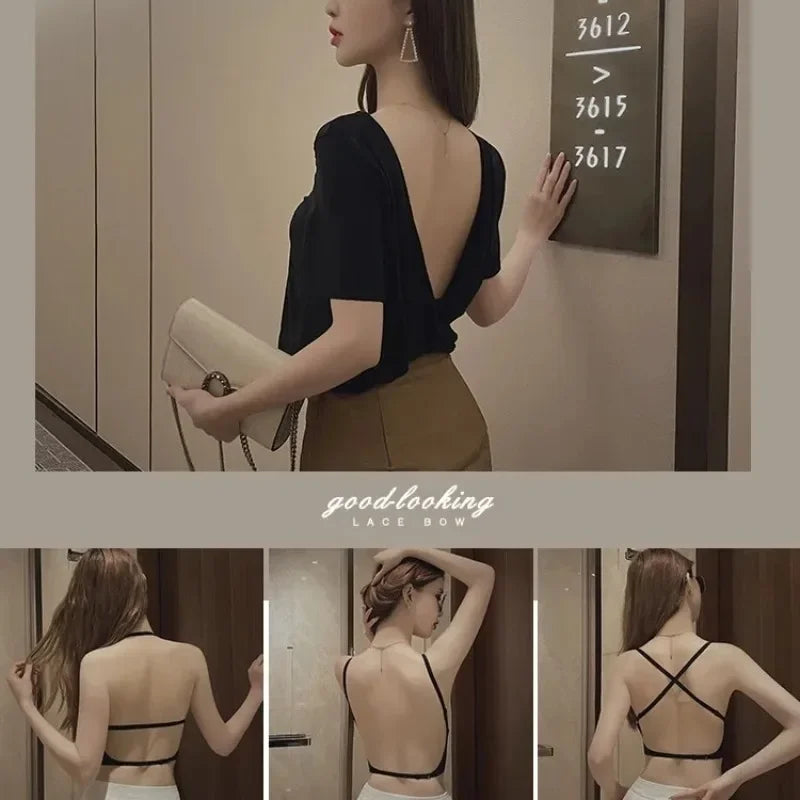 Sexy Large Backless U-shaped Beautiful Back Sling Underwear Women's Thin Section Seamless Small Chest Gathered Strapless Bra