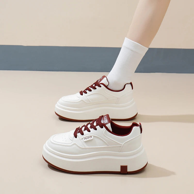 2025 Spring New White Shoes for Female Students Thick Soled Height Increasing Sports Board Shoes Casual Shoes