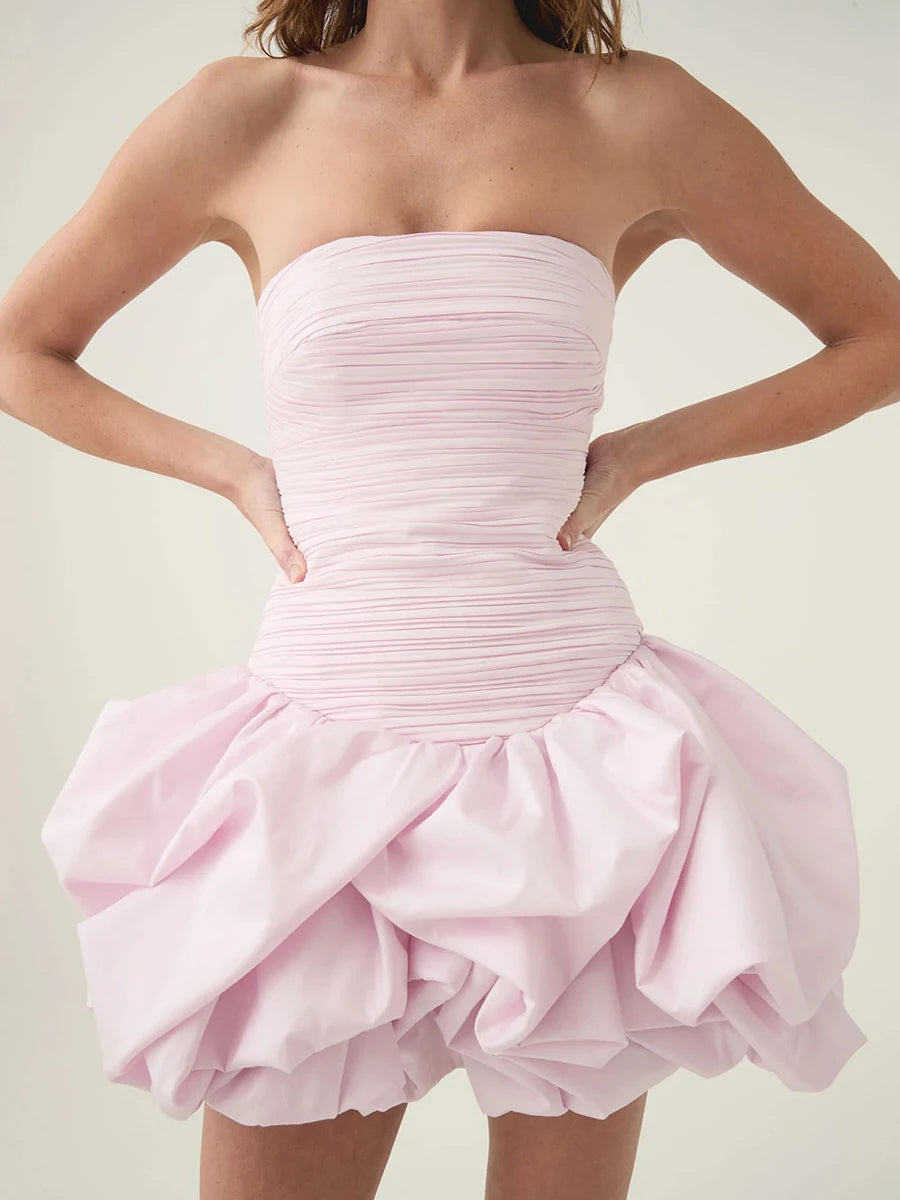 TWOTWINSTYLE Solid Spliced Ruffles Slimming Dresses For Women Slash Neck Sleeveless High Waist Mini Dress Female Fashion Style