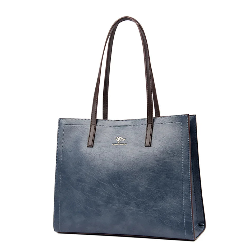 Vintage Large Capatity Tote Shoulder Bags Fashion Top-Handle Bags High Quality Pu Leather Bags Casual Letter Design Handbag