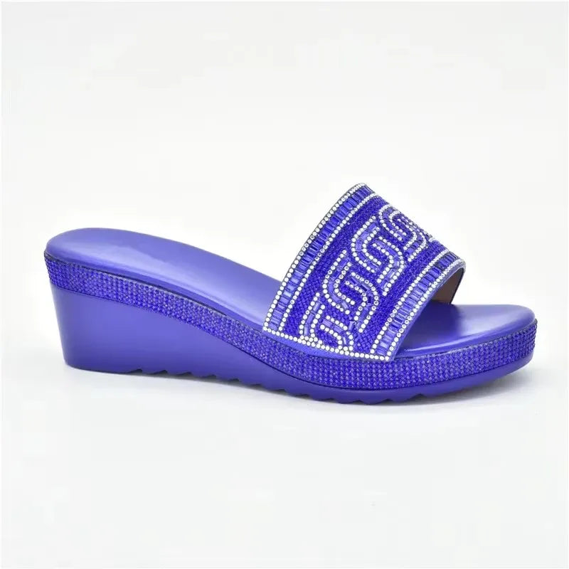 Latest Design African Party Shoes Decorated with Metal Wedding Shoes for Women Bride Wedges Shoes for Women Luxury Shoes