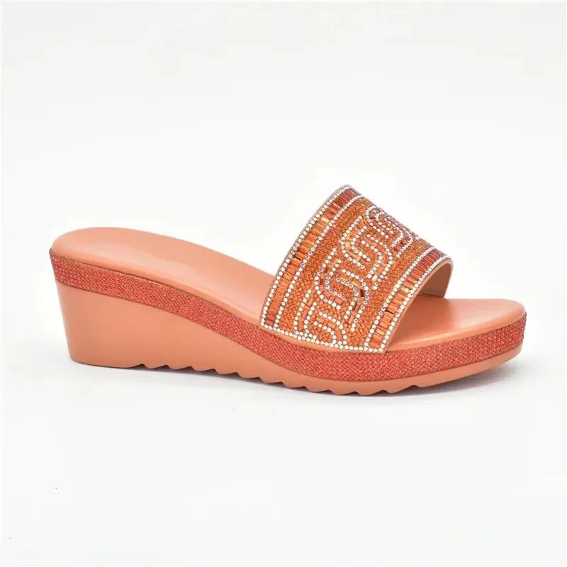 Latest Design African Party Shoes Decorated with Metal Wedding Shoes for Women Bride Wedges Shoes for Women Luxury Shoes