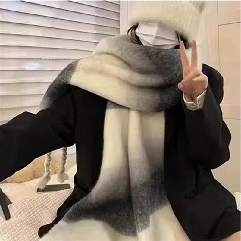 Luxury Imitation Cashmere Women Scarf Winter Shawl And Wrap Bandana Pashmina Tassel Female Foulard Thick Blanket Solid Colors