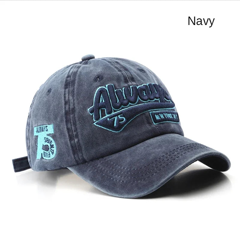 2025 Spring/Summer Unisex Cotton Baseball Cap Vintage Washed with Alphabet ALWAYS Embroidery - Hip-Hop Inspired Snapback Design