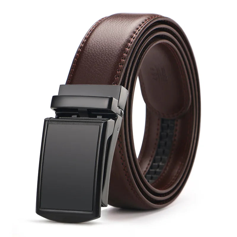 Men Genuine Leather Belt Metal Automatic Buckle Ratchet Cowskin Belts for Jeans Leather Strap Belts for Men Pants Waistband Реме