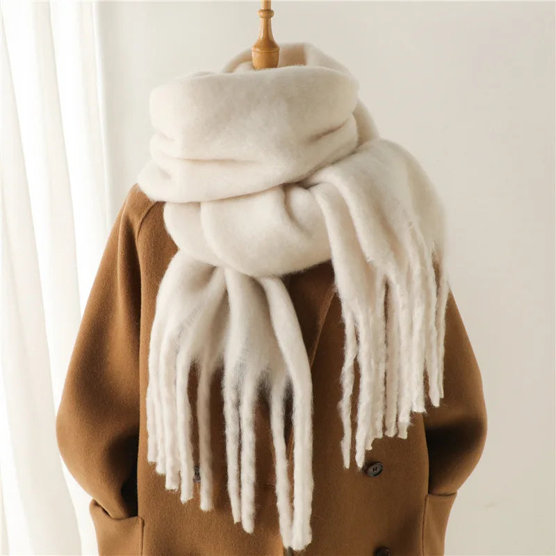Luxury Imitation Cashmere Women Scarf Winter Shawl And Wrap Bandana Pashmina Tassel Female Foulard Thick Blanket Solid Colors