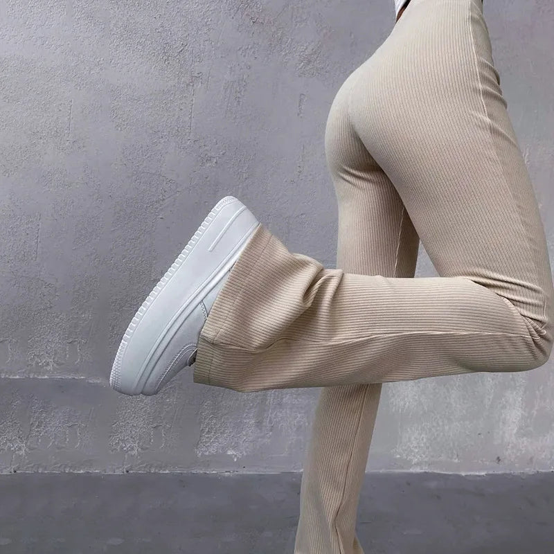 woman trouser autumn/winter solid color tall elastic waist leisure wide leg pants woman's Trousers dropshipping YWDKM22PT447