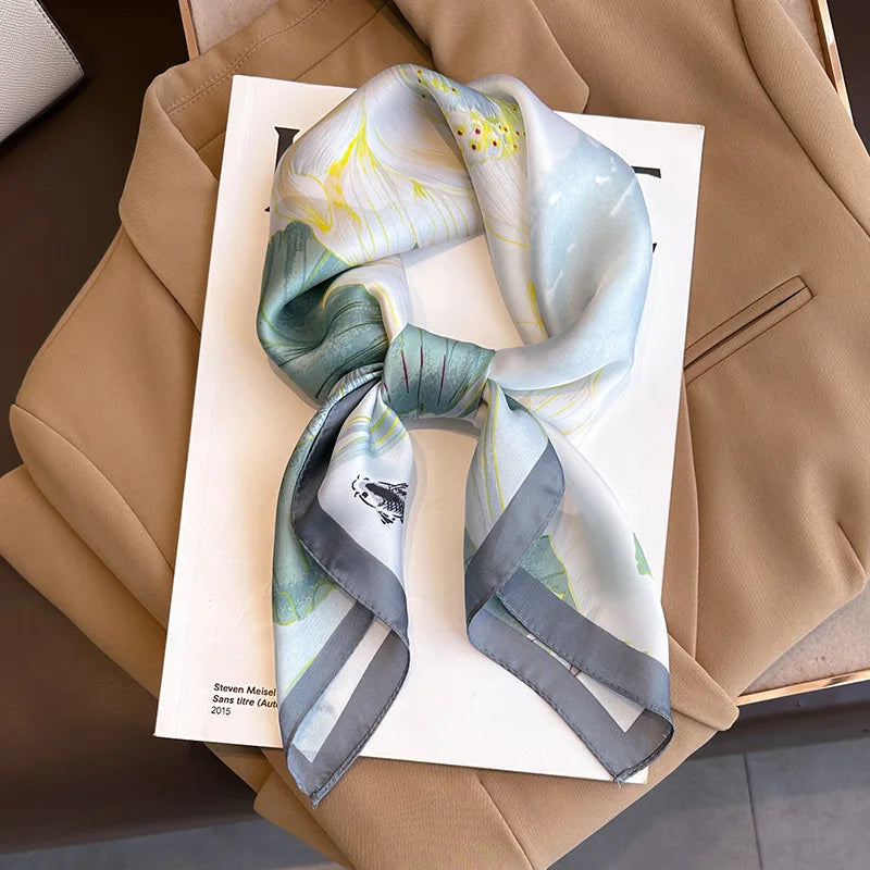 70cm Design Hair Bands Square Scarves Fashion Print Satin Silk Scarf for Women Neckerchief Wrist Wraps Lady Ribbon Shawl Foulard