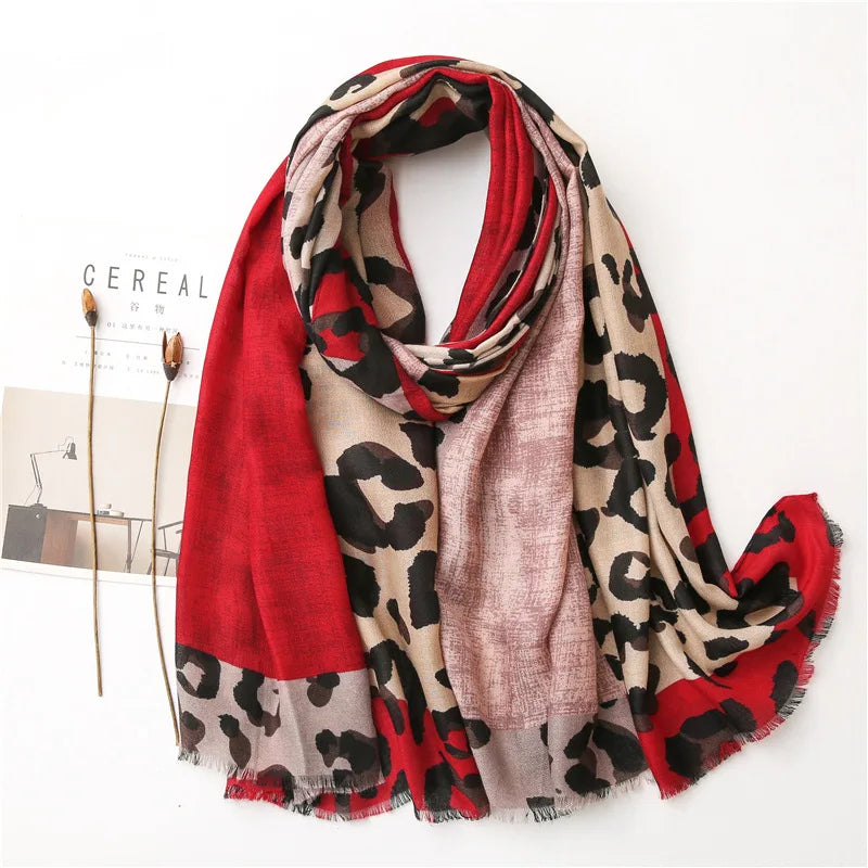 Spring Designer unique luxury brown ladies wild leopard scarf female long scarf shawl thin brown fashionable scarf long shawl
