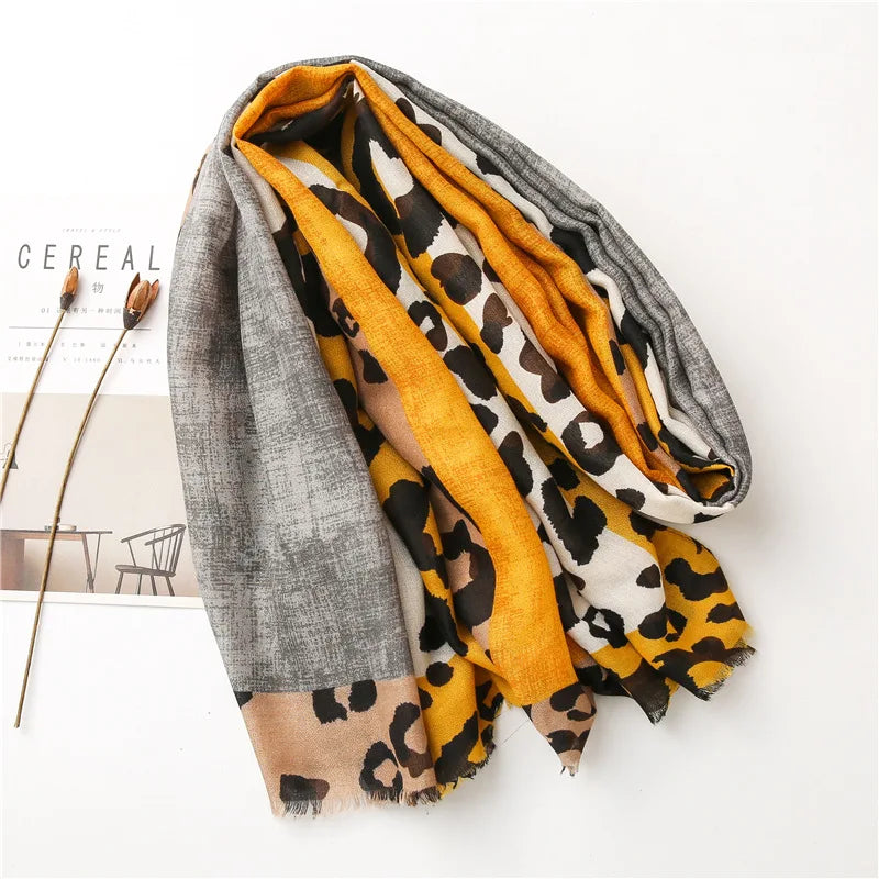 Spring Designer unique luxury brown ladies wild leopard scarf female long scarf shawl thin brown fashionable scarf long shawl