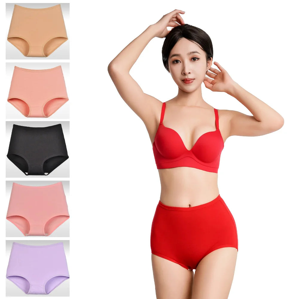 Womens High Waist Underwear Cotton Underpants Soft Breathable Briefs Woman Tummy Control Seamless Invisible Solid Ladies Panties
