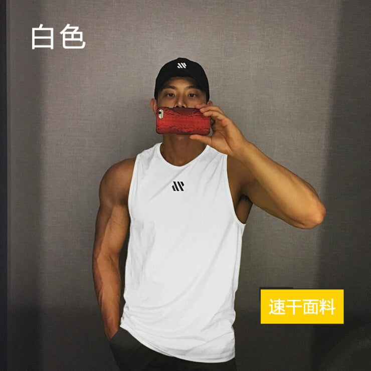 Men'S Sports Vest Summer Breathable Sleeveless Round Neck Solid Color Top Running Fitness Top Men'S Sleeveless Vest  Clothing