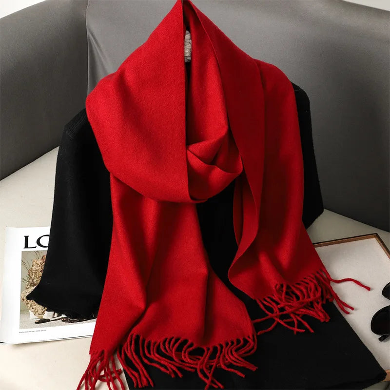 New Cashmere Scarf Women's Winter Scarves Wool Black Red Scarf Ladies Winter Big Pashmina Scarf XWJ01