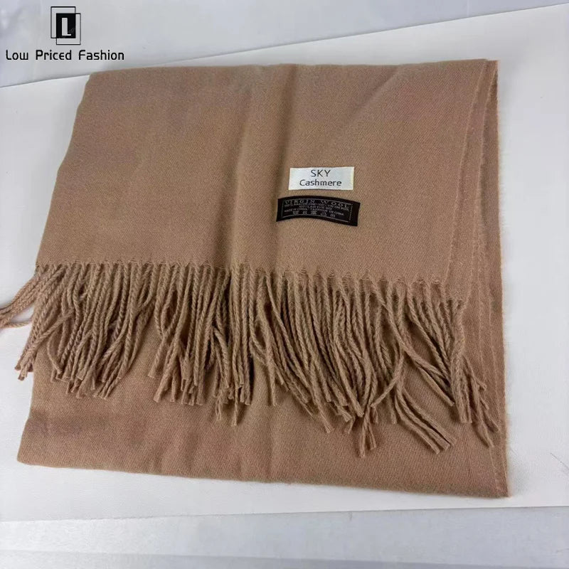 Winter Cashmere Solid Color Pashmina Tassel Scarf Cold Weather Scarves Wraps Women Thicken Warm Shawl Wrap