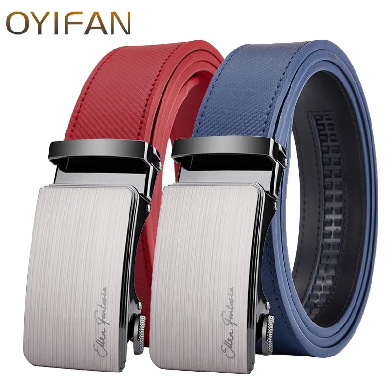 OYIFAN Men's Leather Belt 2pcs Fashion Belt, Business & Casual Style Genuine Leather Belt Adjustable Automatic Belt