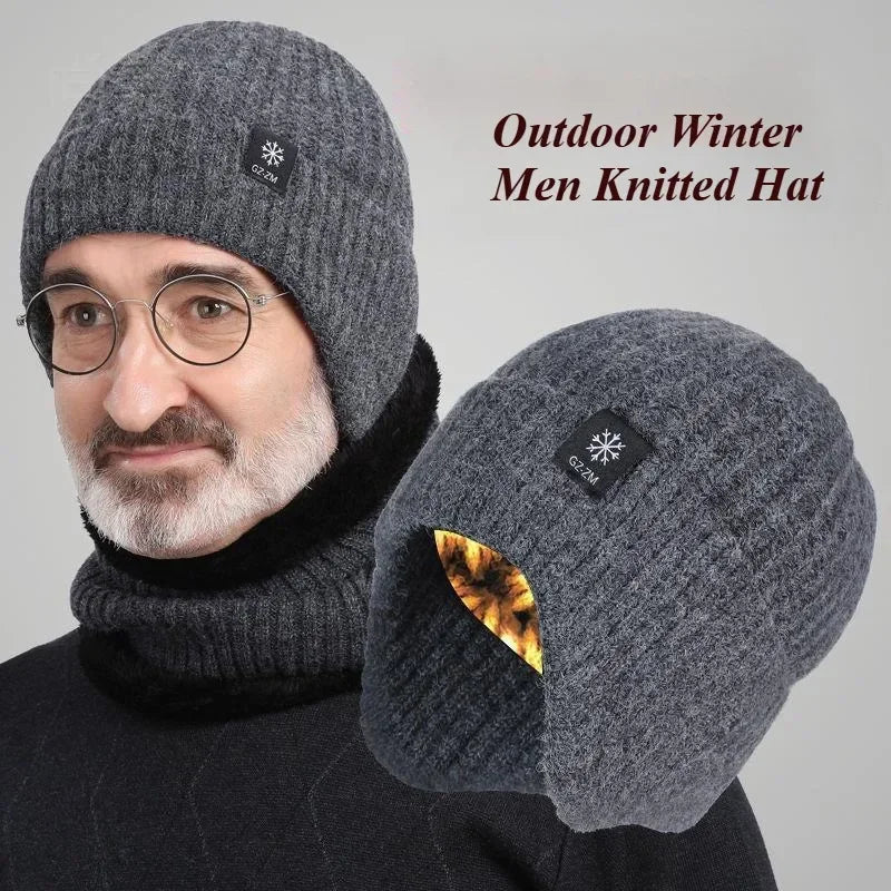 Outdoor Winter Warm Men Knitted Hat Plush Warmth Peaked Cap Earmuff Casual Fashion Thickened Cycling Caps Ear Protection Hats