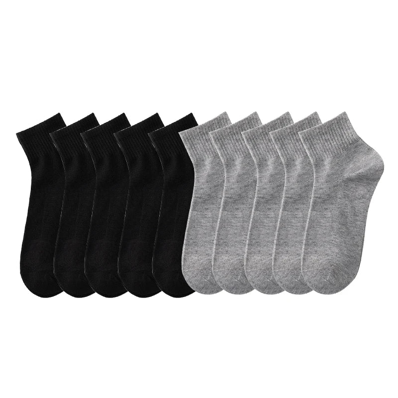 10 Pairs/Set Men's Solid Color Socks Black White Business Cotton Socks Autumn Casual Man Breathable Sports Short Sock