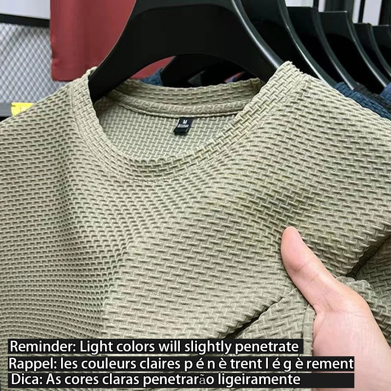 M5XL 2024 Summer New Men's Round Neck Short Sleeved T-shirt Wrinkle Resistant And Breathable Top