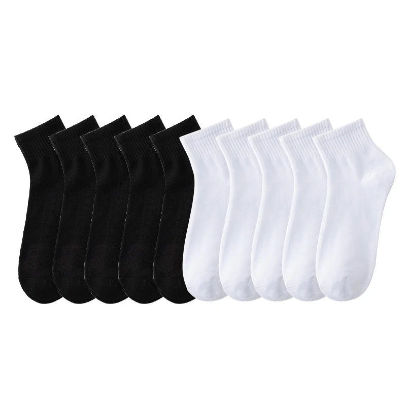 10 Pairs/Set Men's Solid Color Socks Black White Business Cotton Socks Autumn Casual Man Breathable Sports Short Sock