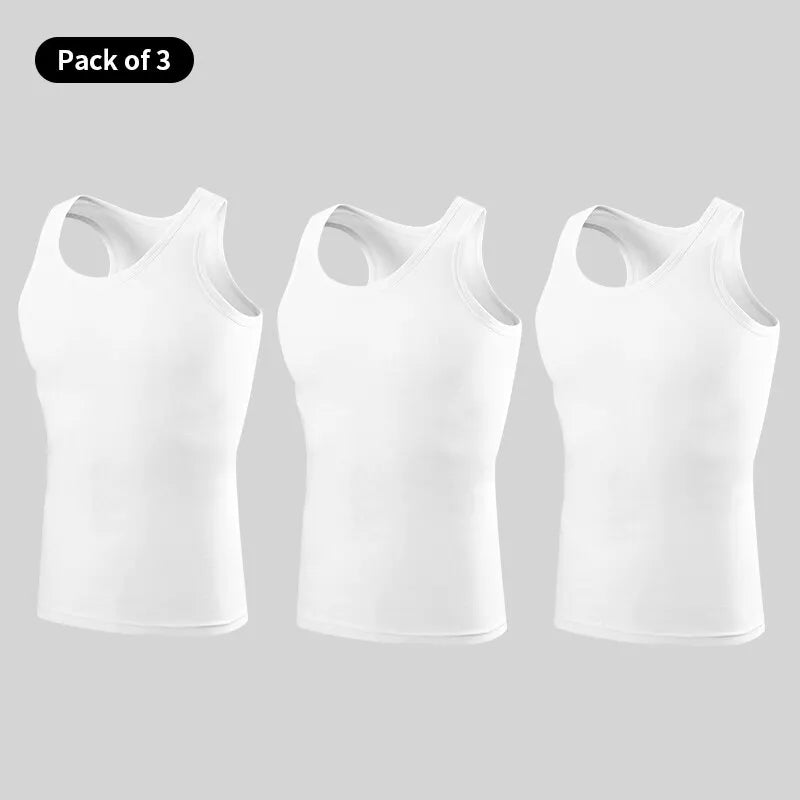 3-piece European and American Size MEN'S Pure Cotton Vest Solid Color Fashion Sleeveless Vest Bottoming Shirt Four Seasons Cloth