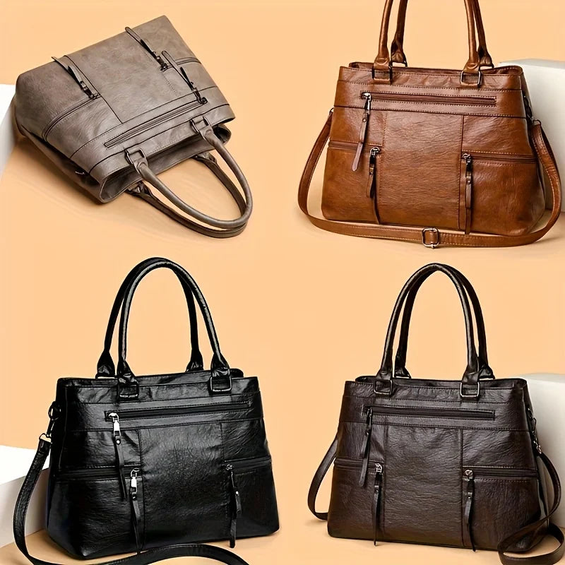 Fashion Solid Color Handbag, Multi Layer Crossbody Bag, Women's Satchel Purse With Pompom Ball Charms