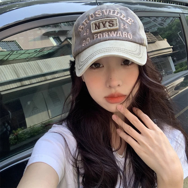 Unisex Washed Cotton Baseball Cap Retro Letter Embroidery Baseball Hat Adjustable Unisex Streetwear Spring Summer Sun Protection