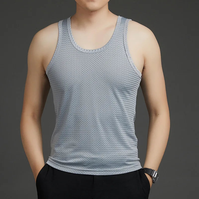 Summer Fitness Sports Tank Top 2024 Mens Sleeveless Shirt Male Mesh Breathable Vest Quick Drying Gyms Running T Shirts