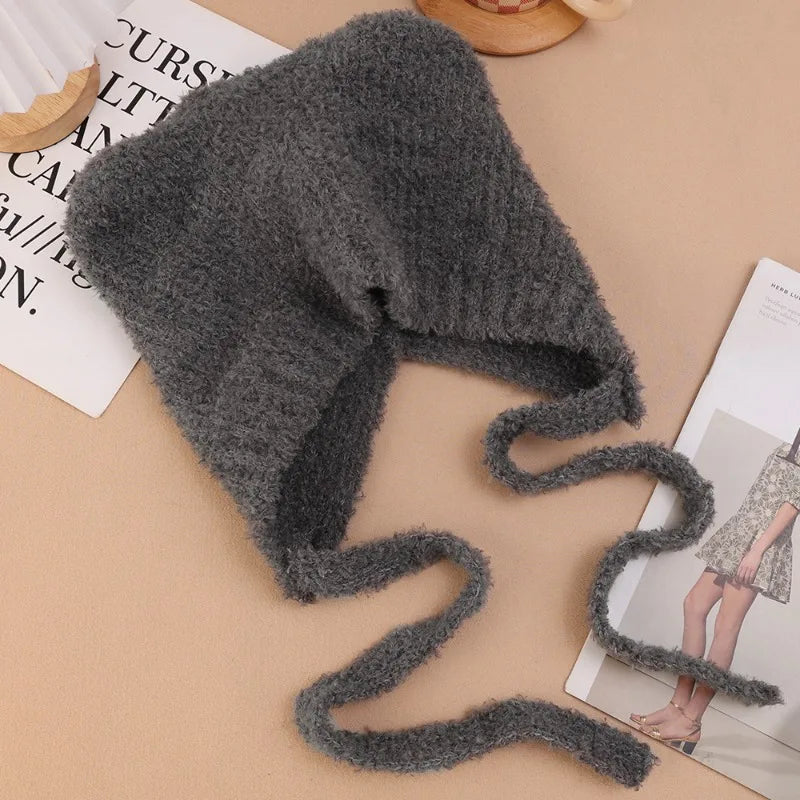 Knit Bear Ear Wool Hats Autumn Winter Women Girl Solid Color Comfortable Warm Cap Cute Outdoor Daily Gatherings Cap Fashion Gift