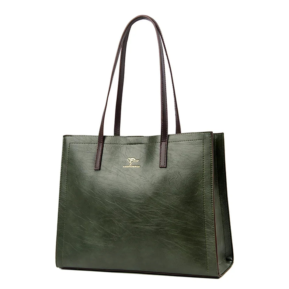 Vintage Large Capatity Tote Shoulder Bags Fashion Top-Handle Bags High Quality Pu Leather Bags Casual Letter Design Handbag