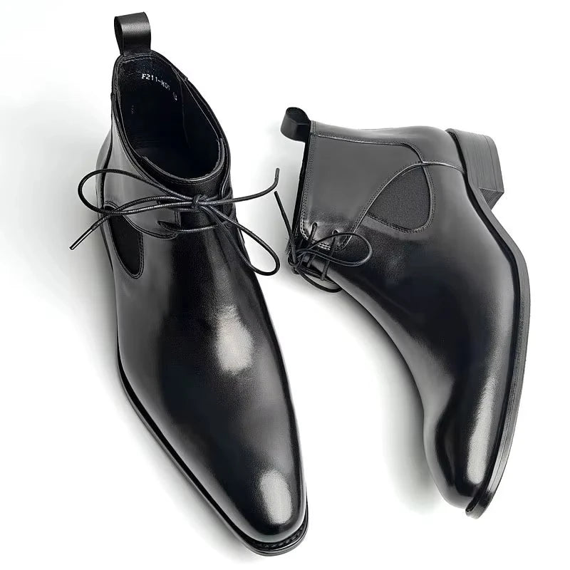 Luxury Men's Genuine Leather Chelsea Boots Dress Shoes for Formal & Casual Wear Lace-Up Boots Best for Office,Wedding & Parties