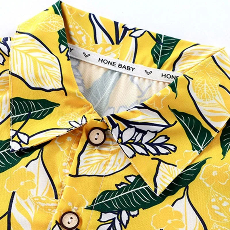 Summer Children Beach Shirt Set Boys Girls Baby Loose Printed Shirts Fashion Vacation Style Kid Short Sleeve+short Pants Outfits