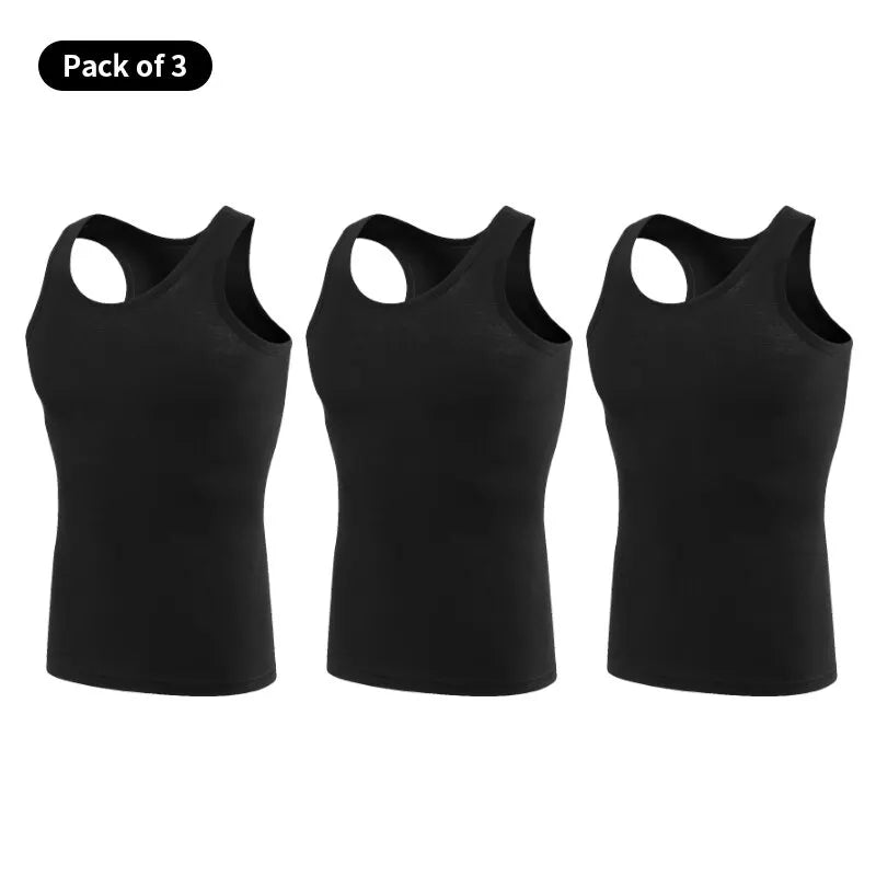 3-piece European and American Size MEN'S Pure Cotton Vest Solid Color Fashion Sleeveless Vest Bottoming Shirt Four Seasons Cloth