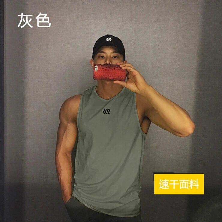 Men'S Sports Vest Summer Breathable Sleeveless Round Neck Solid Color Top Running Fitness Top Men'S Sleeveless Vest  Clothing