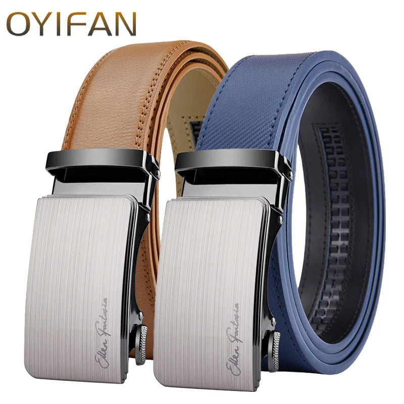 OYIFAN Men's Leather Belt 2pcs Fashion Belt, Business & Casual Style Genuine Leather Belt Adjustable Automatic Belt