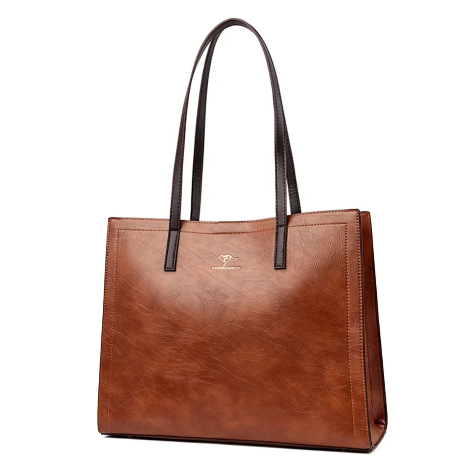 Vintage Large Capatity Tote Shoulder Bags Fashion Top-Handle Bags High Quality Pu Leather Bags Casual Letter Design Handbag