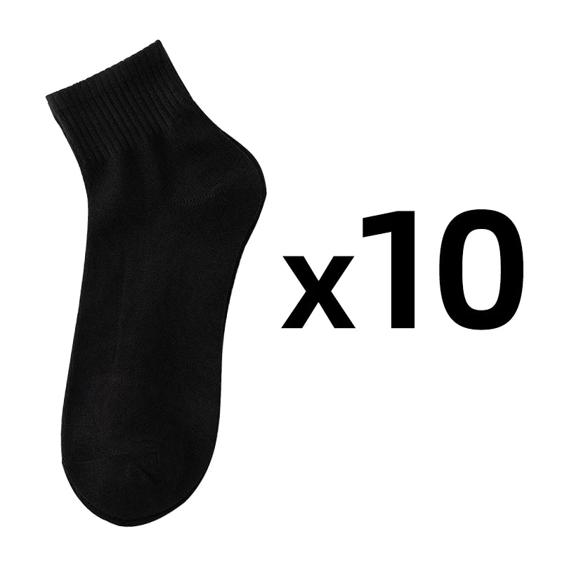 10 Pairs/Set Men's Solid Color Socks Black White Business Cotton Socks Autumn Casual Man Breathable Sports Short Sock