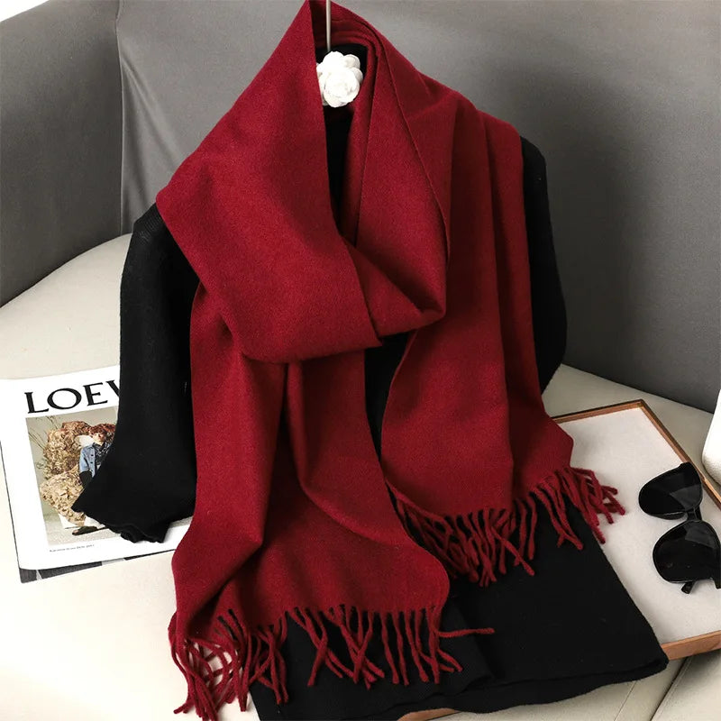 New Cashmere Scarf Women's Winter Scarves Wool Black Red Scarf Ladies Winter Big Pashmina Scarf XWJ01