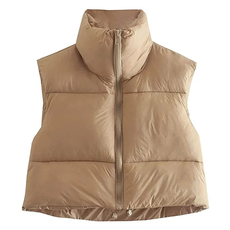 Women Winter Warm Crop Waistcoat Sleeveless Stand Collar Double Sided Lightweight Puffer Vest 2022 Streetwear