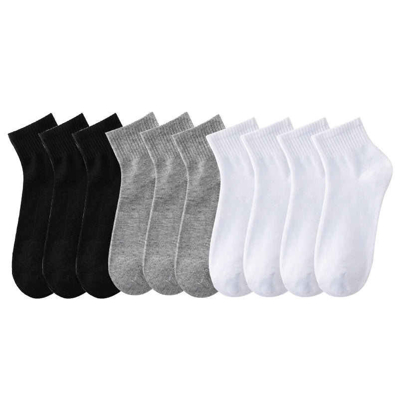 10 Pairs/Set Men's Solid Color Socks Black White Business Cotton Socks Autumn Casual Man Breathable Sports Short Sock