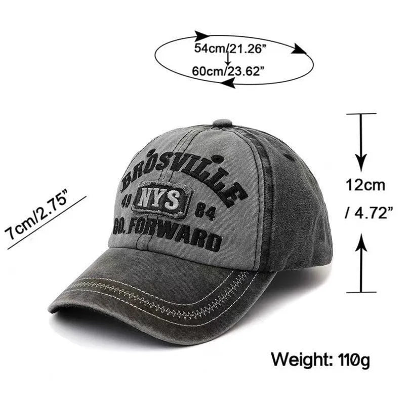 Unisex Washed Cotton Baseball Cap Retro Letter Embroidery Baseball Hat Adjustable Unisex Streetwear Spring Summer Sun Protection