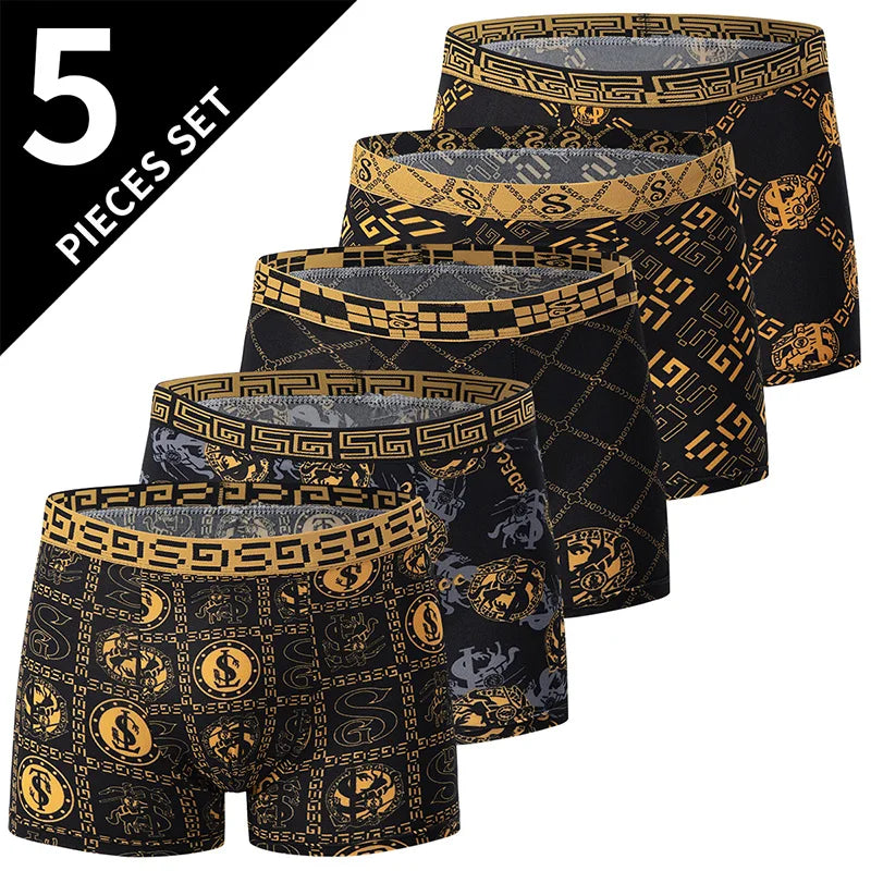 5-Piece Men's Fashion Printing Plus Size 5XL6XL Boyshort Underwear Comfortable For Sports Casual Underwear Elastic Waist Shorts