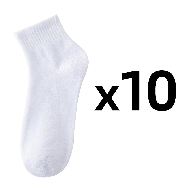 10 Pairs/Set Men's Solid Color Socks Black White Business Cotton Socks Autumn Casual Man Breathable Sports Short Sock