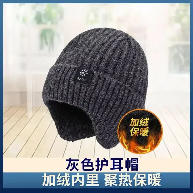 Outdoor Winter Warm Men Knitted Hat Plush Warmth Peaked Cap Earmuff Casual Fashion Thickened Cycling Caps Ear Protection Hats