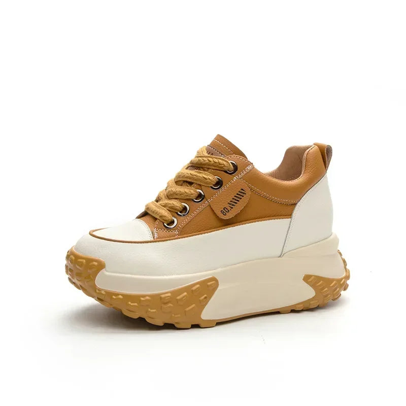 Fujin 7cm Genuine Leather Platform Wedge Fashion Women Autumn Summer Autumn Chunky Sneakers Shoes Breathable Comfortable