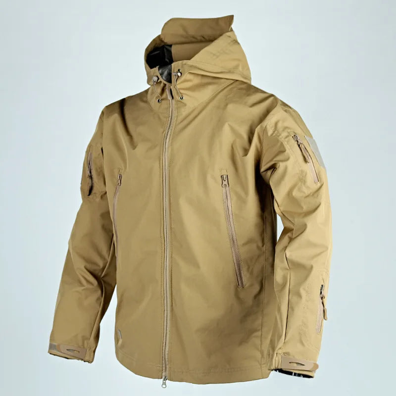 Men's Tactical Hooded Jackets Waterproof Full Zip Multiple Pockets Hooded Tactical Coat Outdoor Camping Jacket Work Outwear