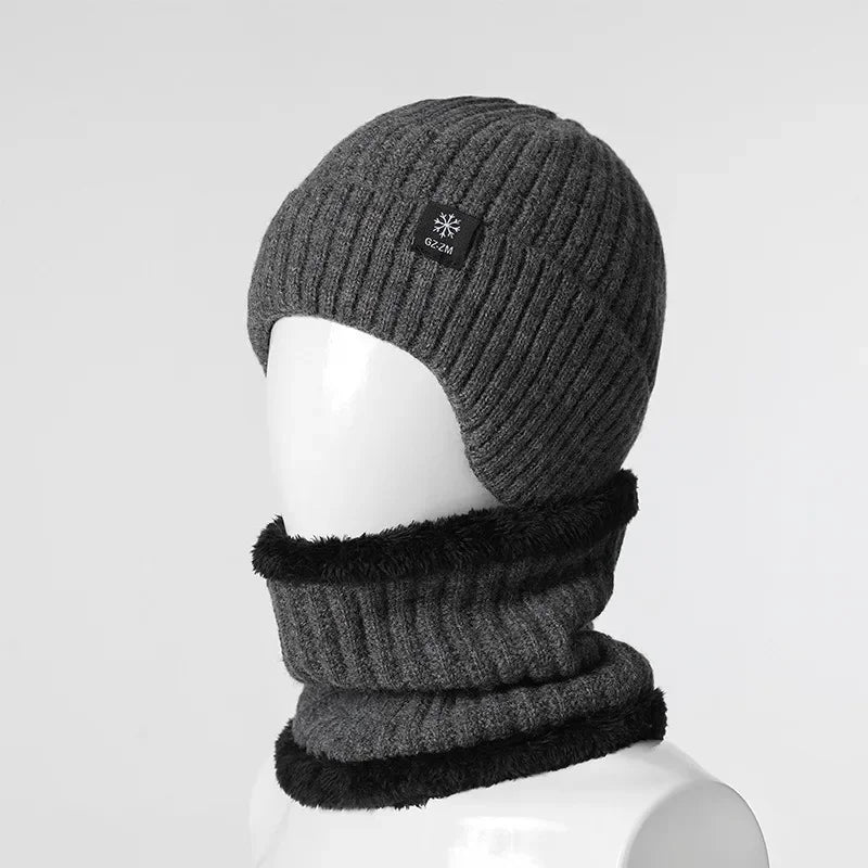 Outdoor Winter Warm Men Knitted Hat Plush Warmth Peaked Cap Earmuff Casual Fashion Thickened Cycling Caps Ear Protection Hats